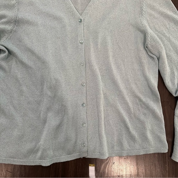 Eileen Fisher Cardigan Light Blue V Neck Size Medium Light knit sweater Spring - Picture 2 of 8